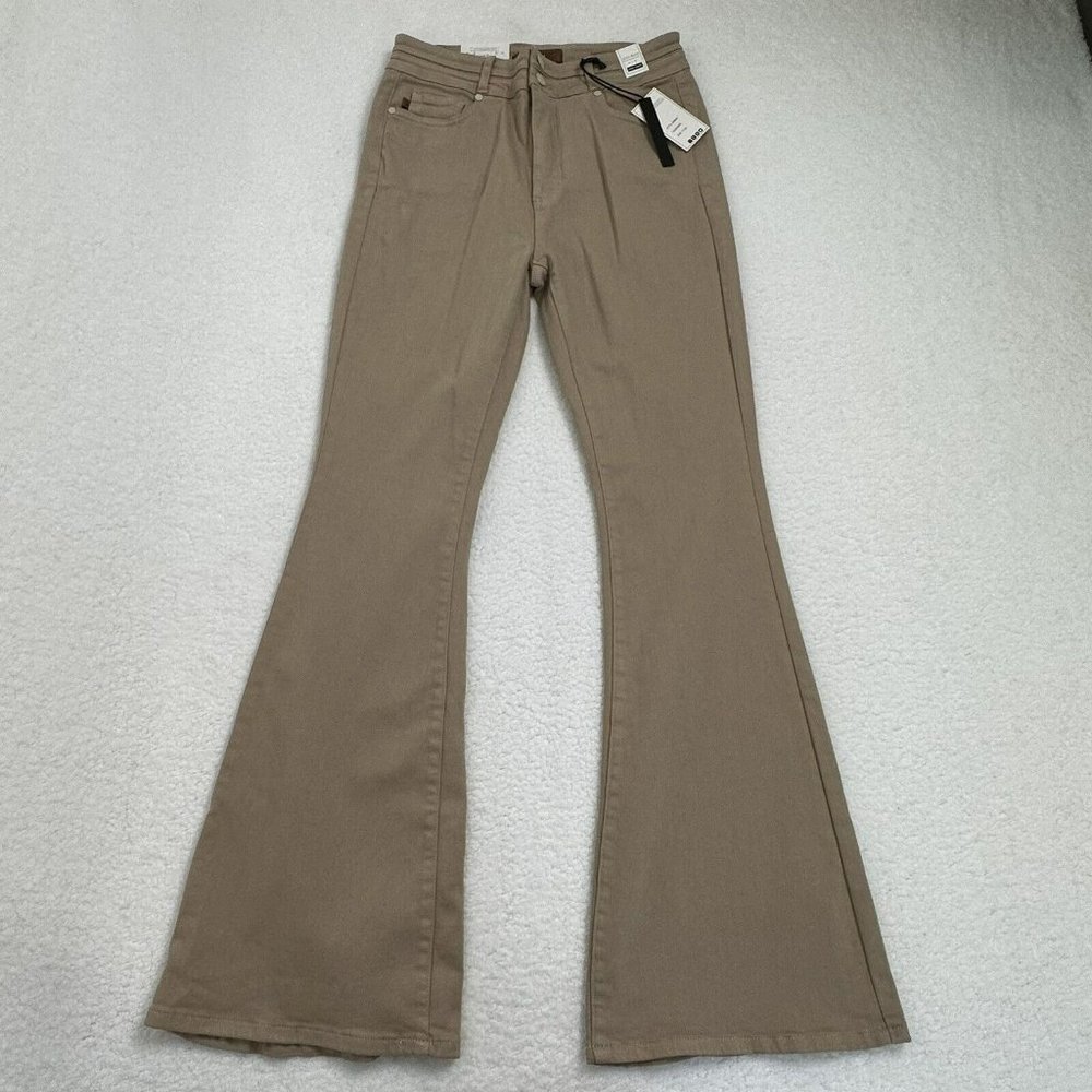 Judy Blue Women's Khaki Bell Bottom Denim High Waist Pants Size 11/30 Flare